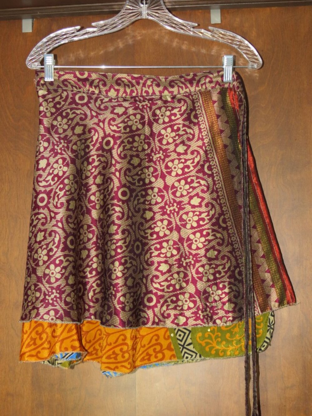 Darn Good Yarn Sari Silk Wrap Skirt XL 14-20 Mini Reversible